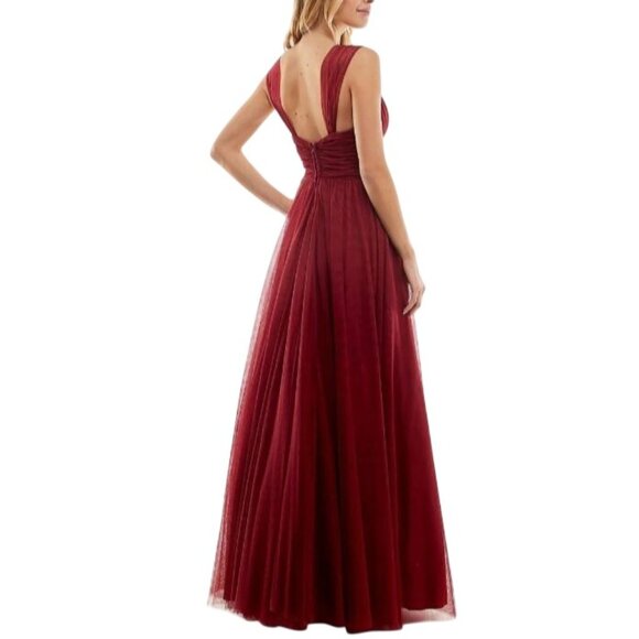 City Studio Juniors Emma Mesh Padded Bust Evening Dress in Merlot Red, Size 3 - Picture 2 of 13